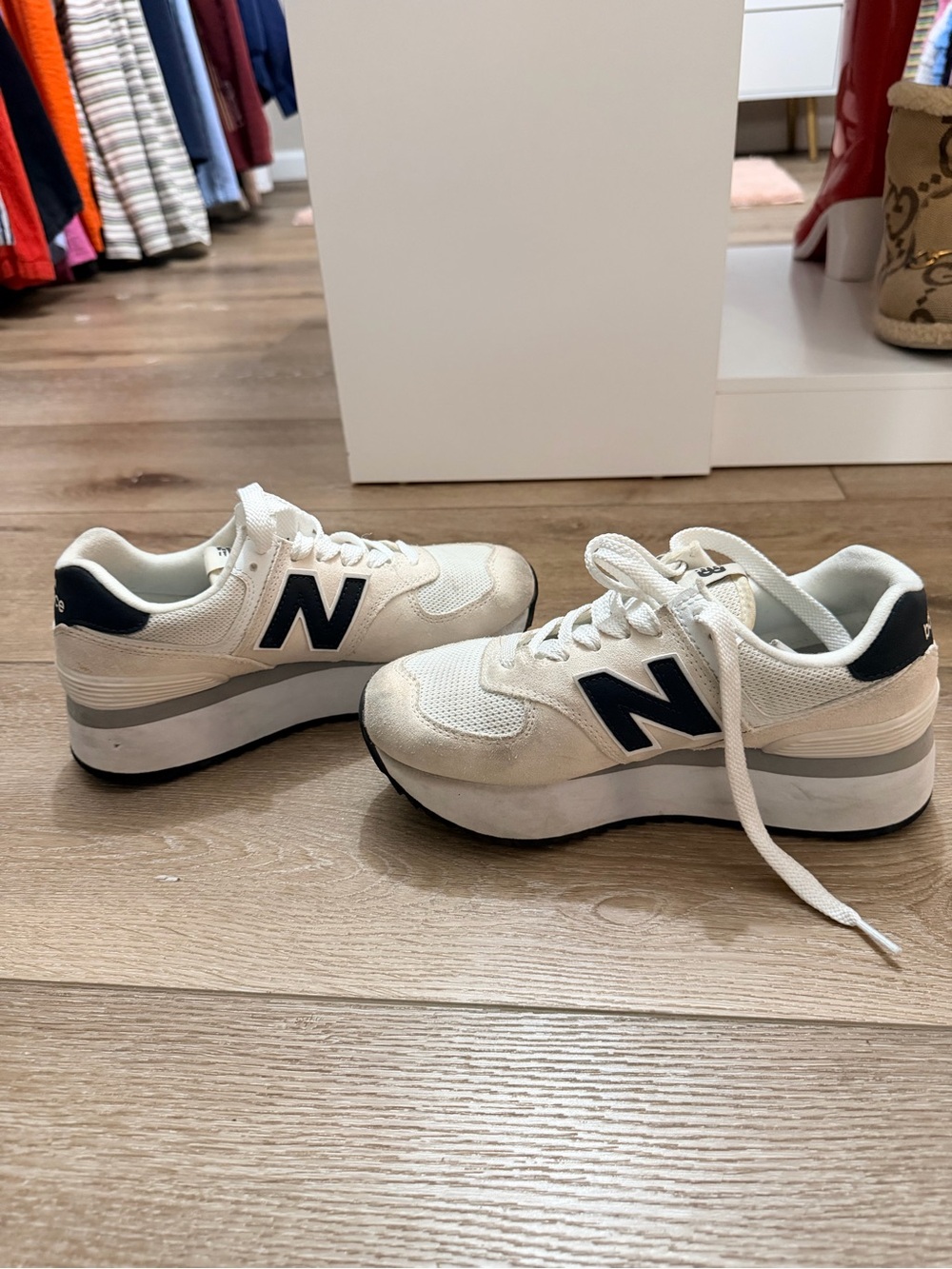 New Balance White and Black 574 Platform Sneakers - Women's Style